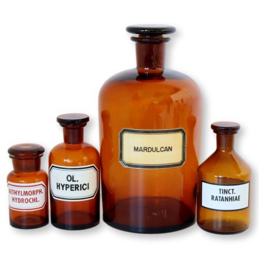 1960s Amber Glass Apothecary Bottles, Set of 4