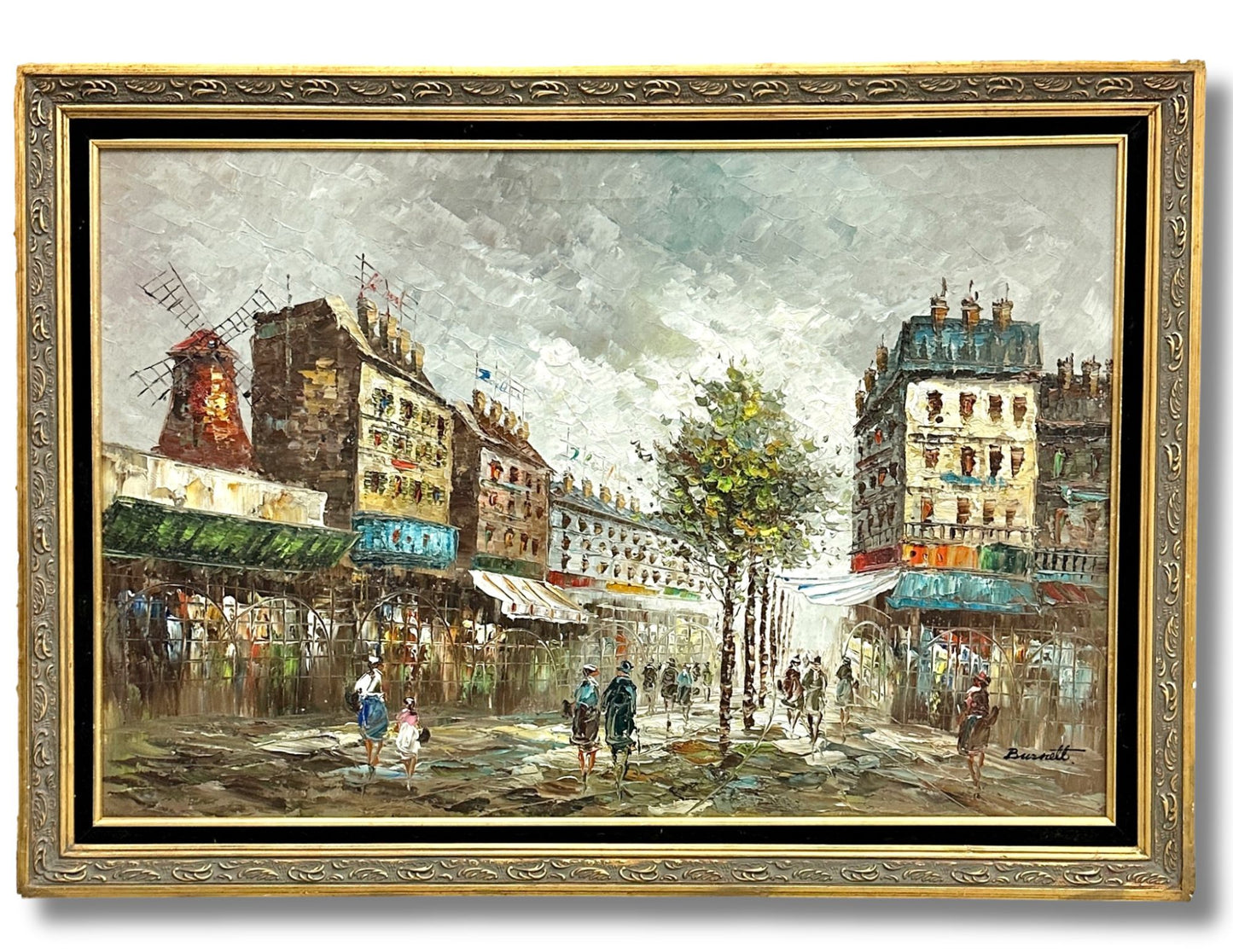 Caroline Burnett Paris Oil Painting, w/Moulin Rouge