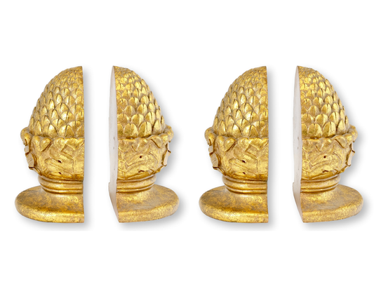 Two Pains of Large Gilt Acorn Bookends