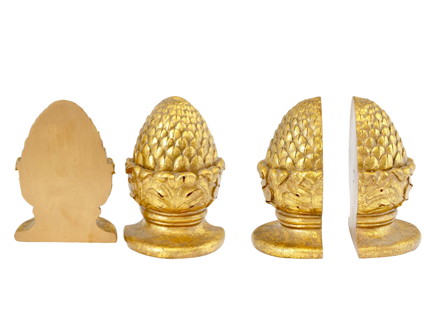 Two Pains of Large Gilt Acorn Bookends