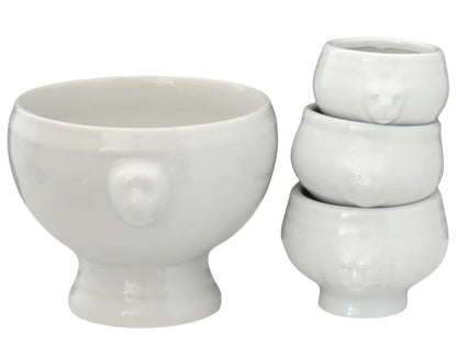 French White Porcelain Lion Head Small Prep Bowls, s/4