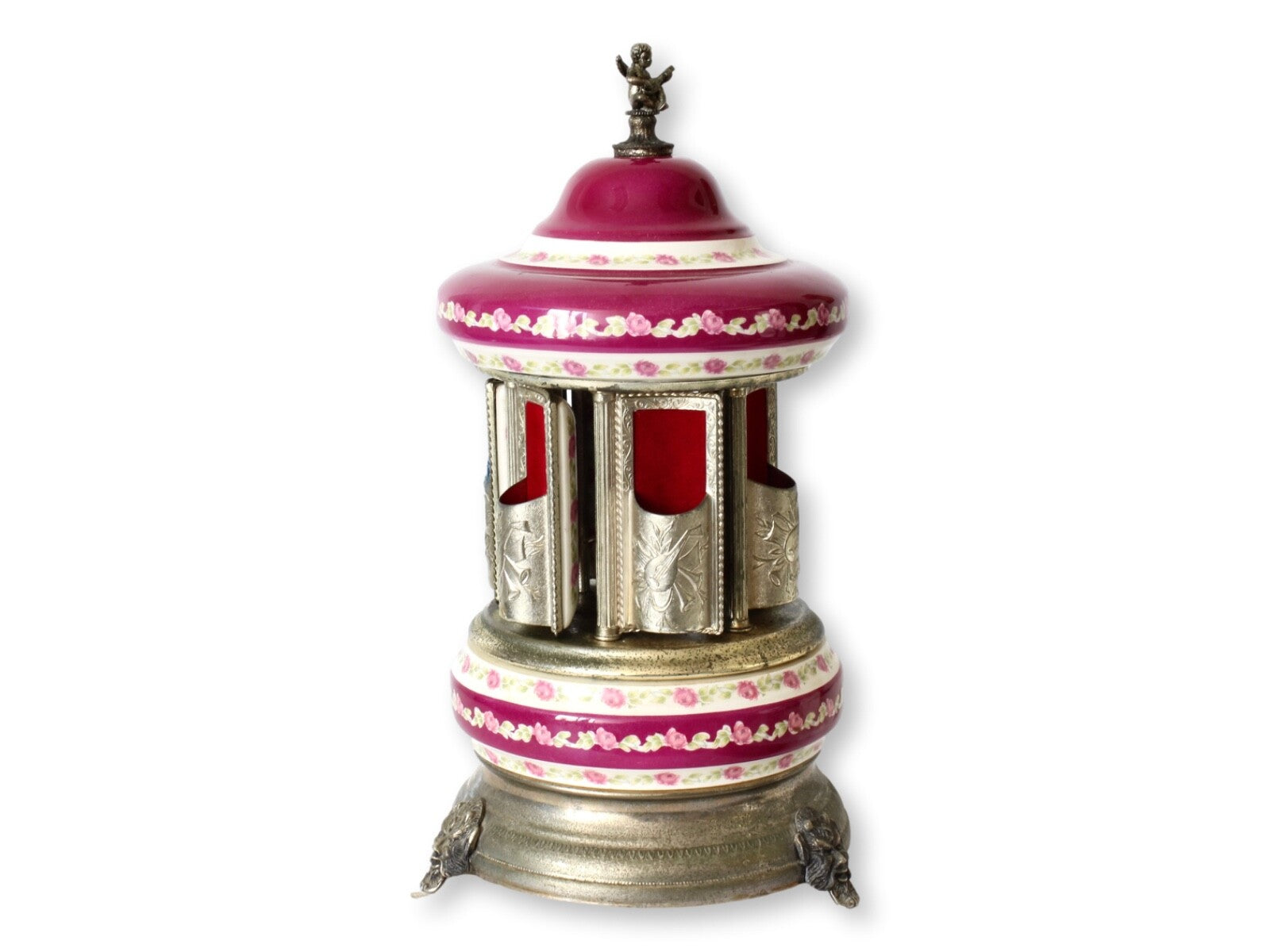 Rare Reuge Porcelain Musical Carousel Cigarette Dispenser
