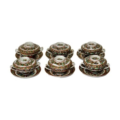 Antique Chinese Hand-Painted Thousand Butterfly Soups, 6 Pcs