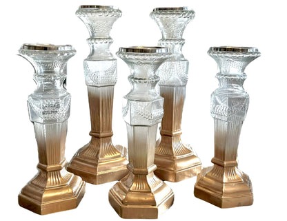 Set of Five French Pressed Glass Gold Ombre Candle Pilars