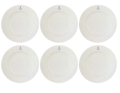 1960s Sarreguemines French Navy Dinner Bowls, Set of Six