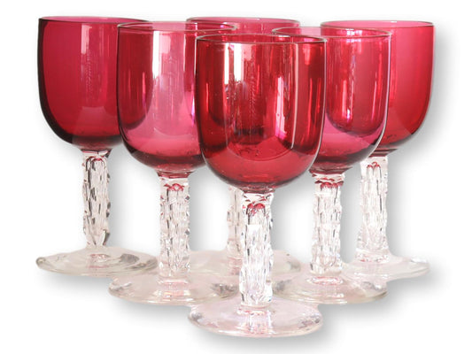 Antique English Faceted Stem Glasses, Set of Six