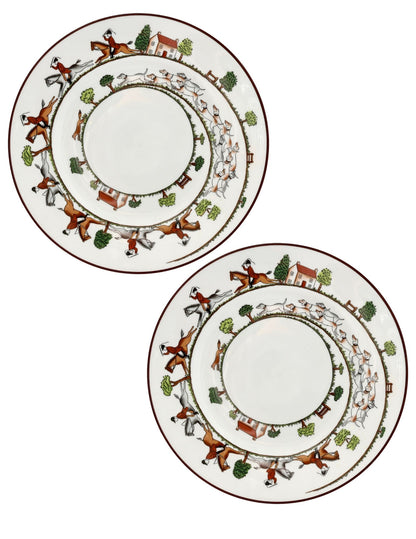 Crown Staffordshire Hunting Scene 8.25" Plates, Pair