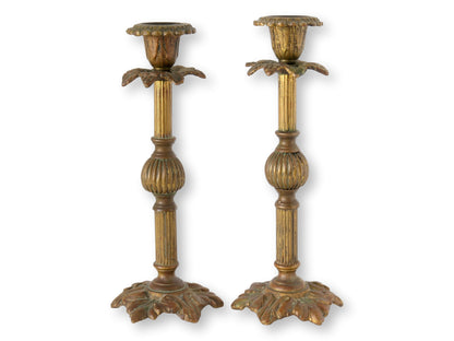 Antique French Gilded Candlesticks, Pair