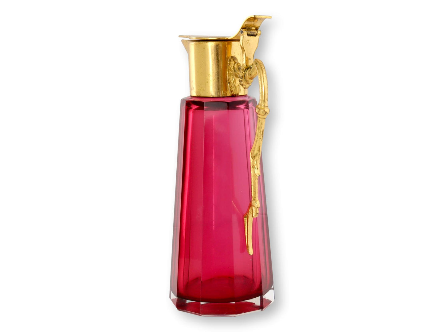 Antique French Gilt & Cranberry Syrup Pitcher