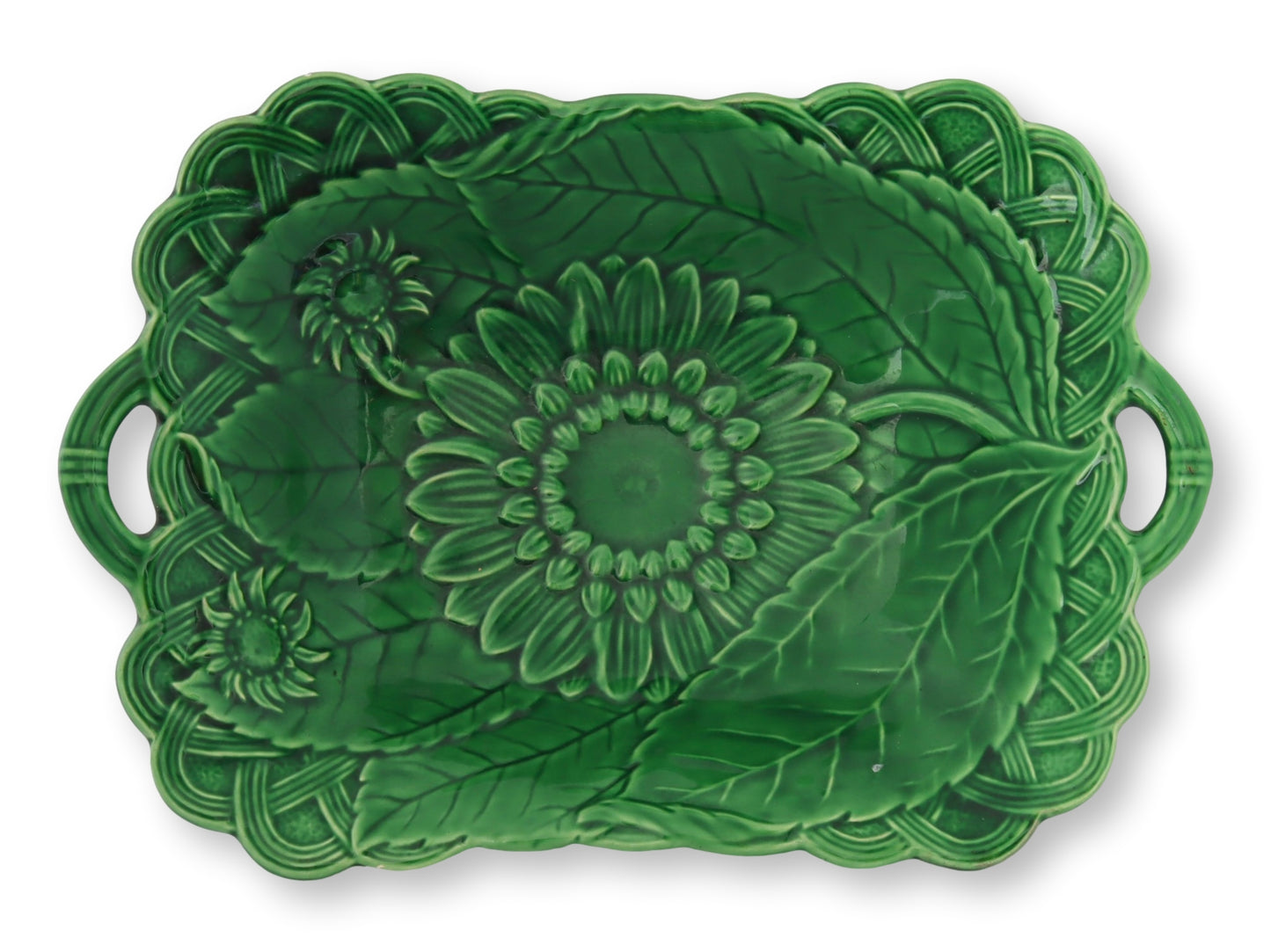 Vintage Majolica Sunflower Pedestal Serving Dish