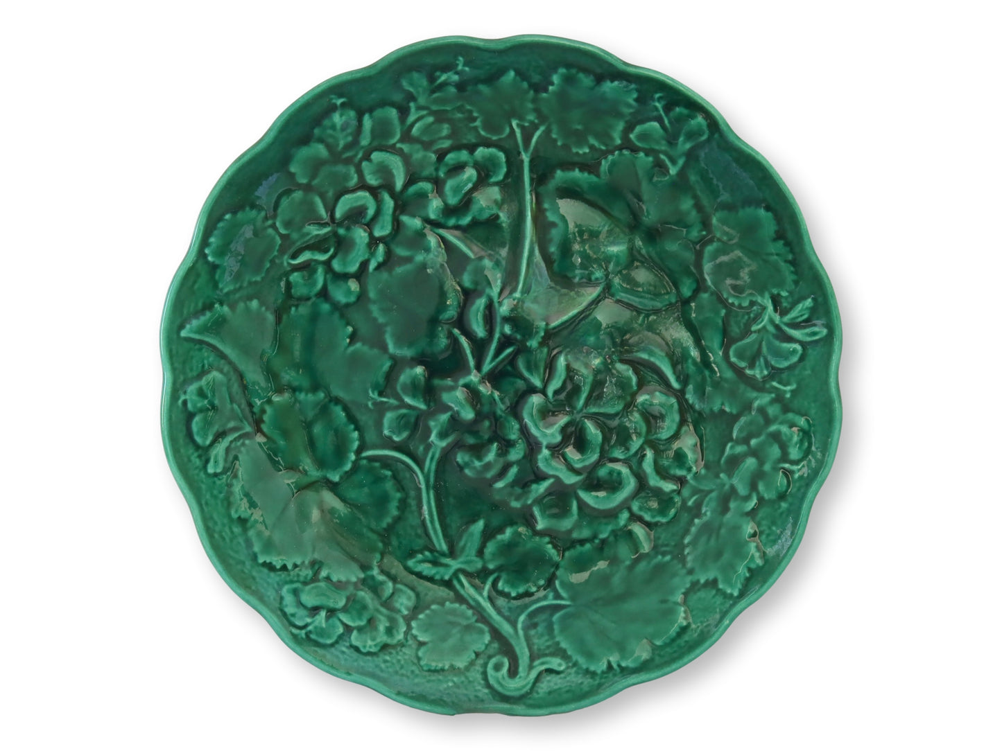 10" Green Majolica Geranium Plate