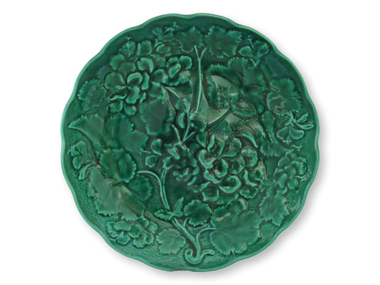 10" Green Majolica Geranium Plate