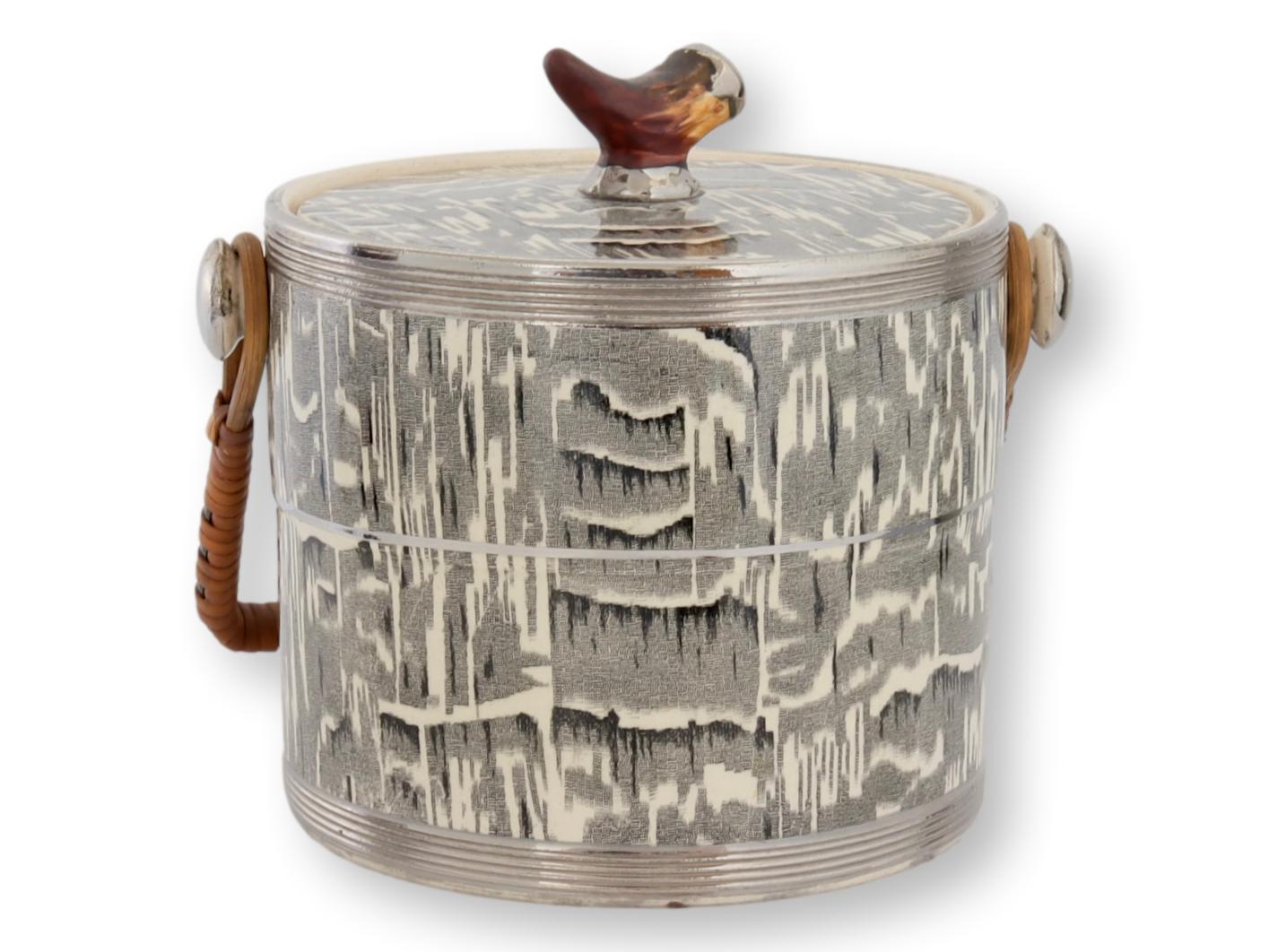1930s Silver Shield Faux Bois Ice Bucket