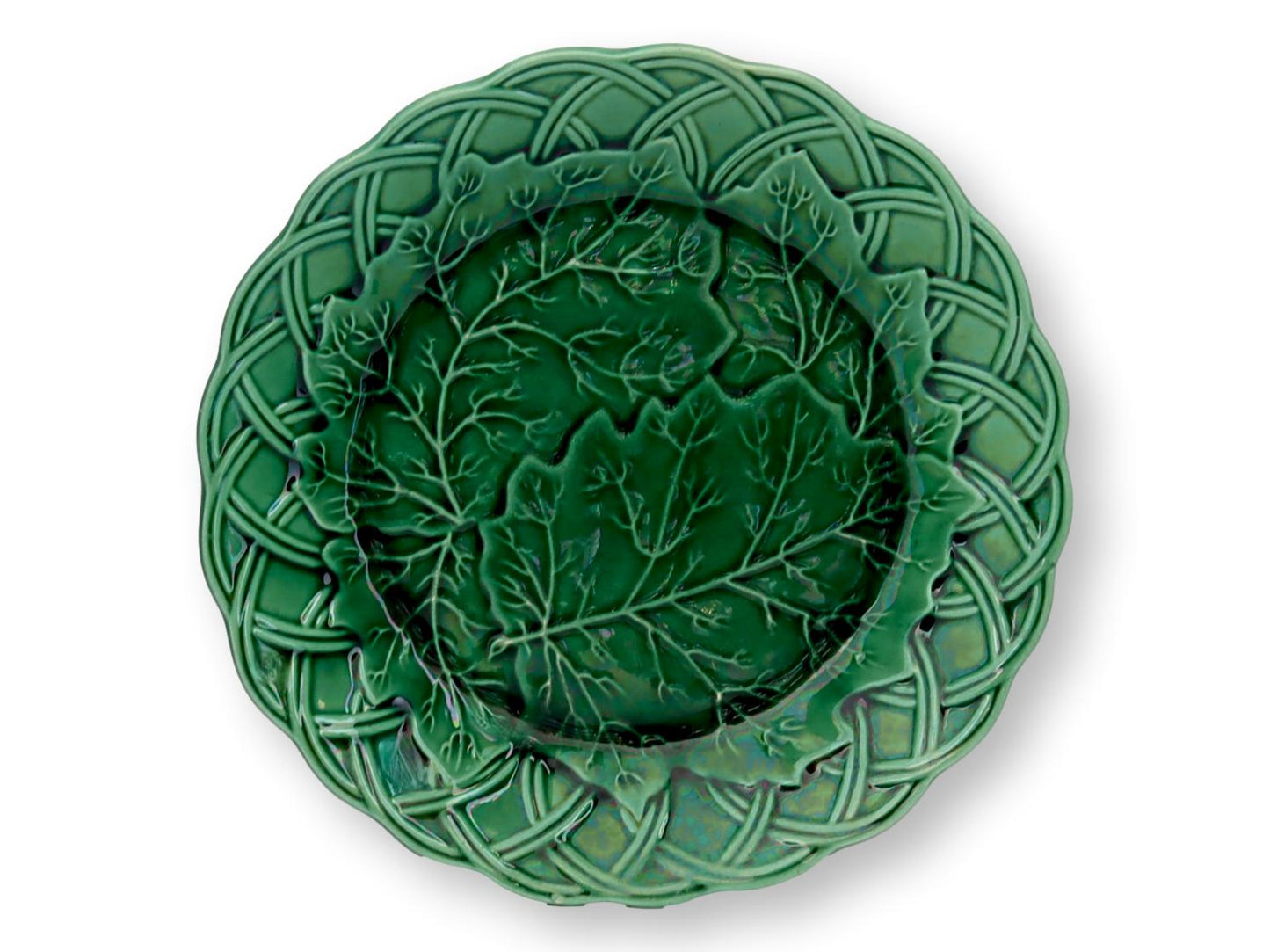 Antique English Green Majolica Plates, C. 1900 | Set of 10