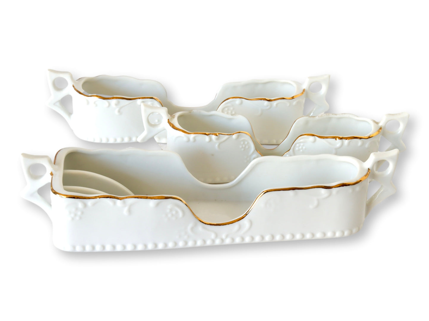 White Porcelain Gold-Trim Utensil Caddies — Set of Three