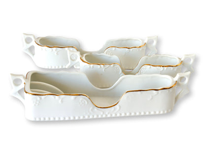 White Porcelain Gold-Trim Utensil Caddies — Set of Three