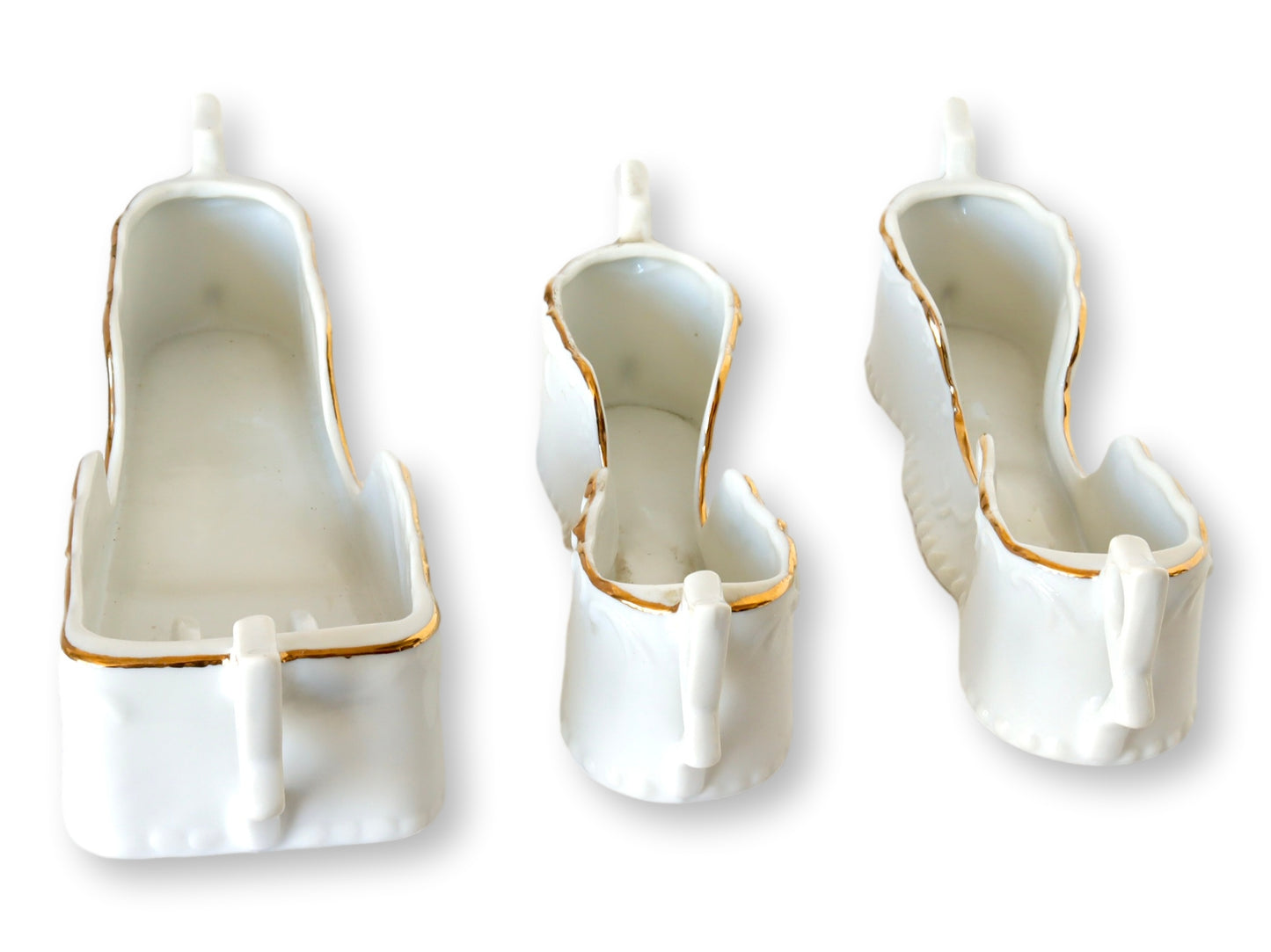 White Porcelain Gold-Trim Utensil Caddies — Set of Three