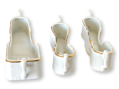 White Porcelain Gold-Trim Utensil Caddies — Set of Three