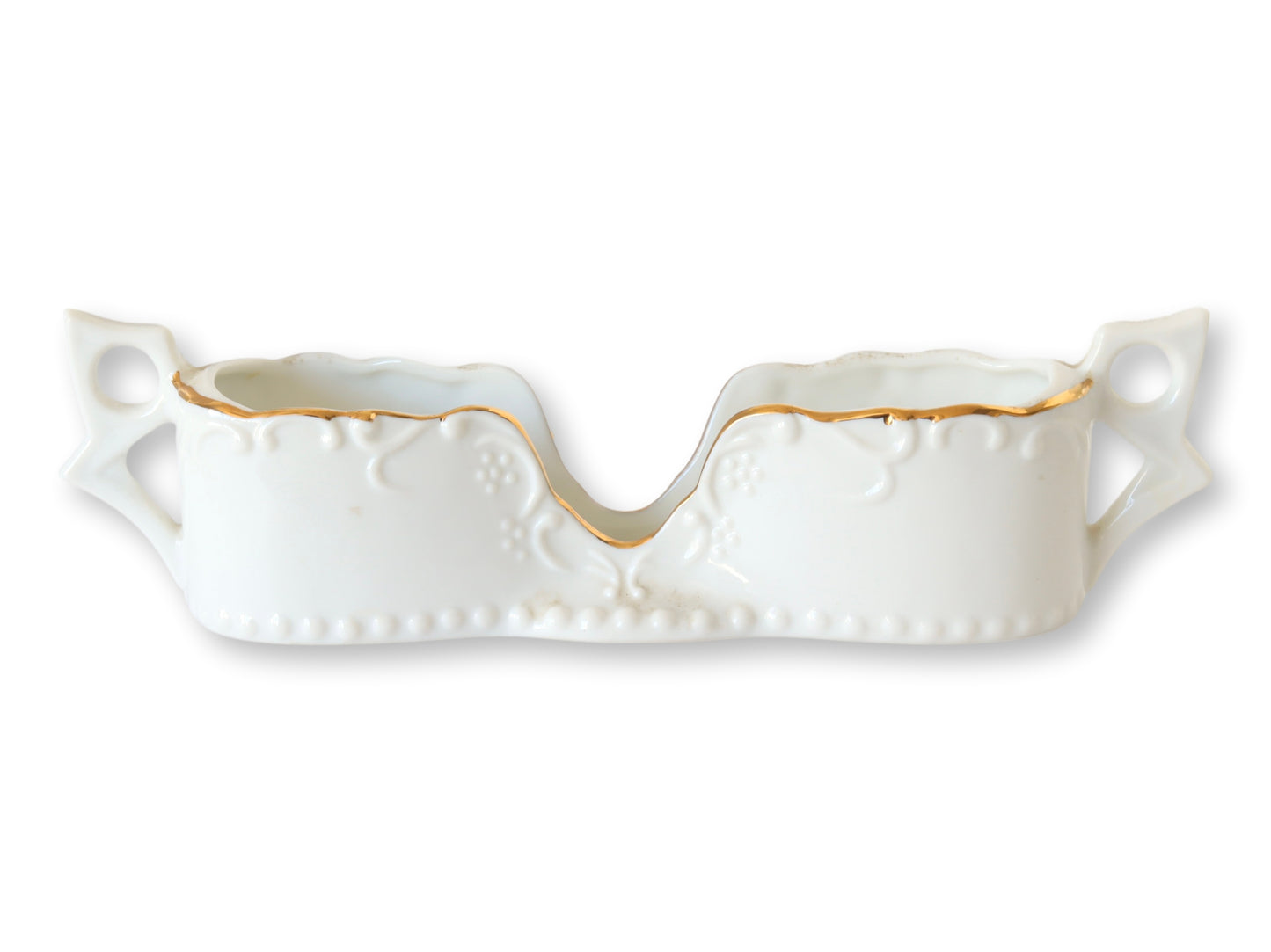 White Porcelain Gold-Trim Utensil Caddies — Set of Three