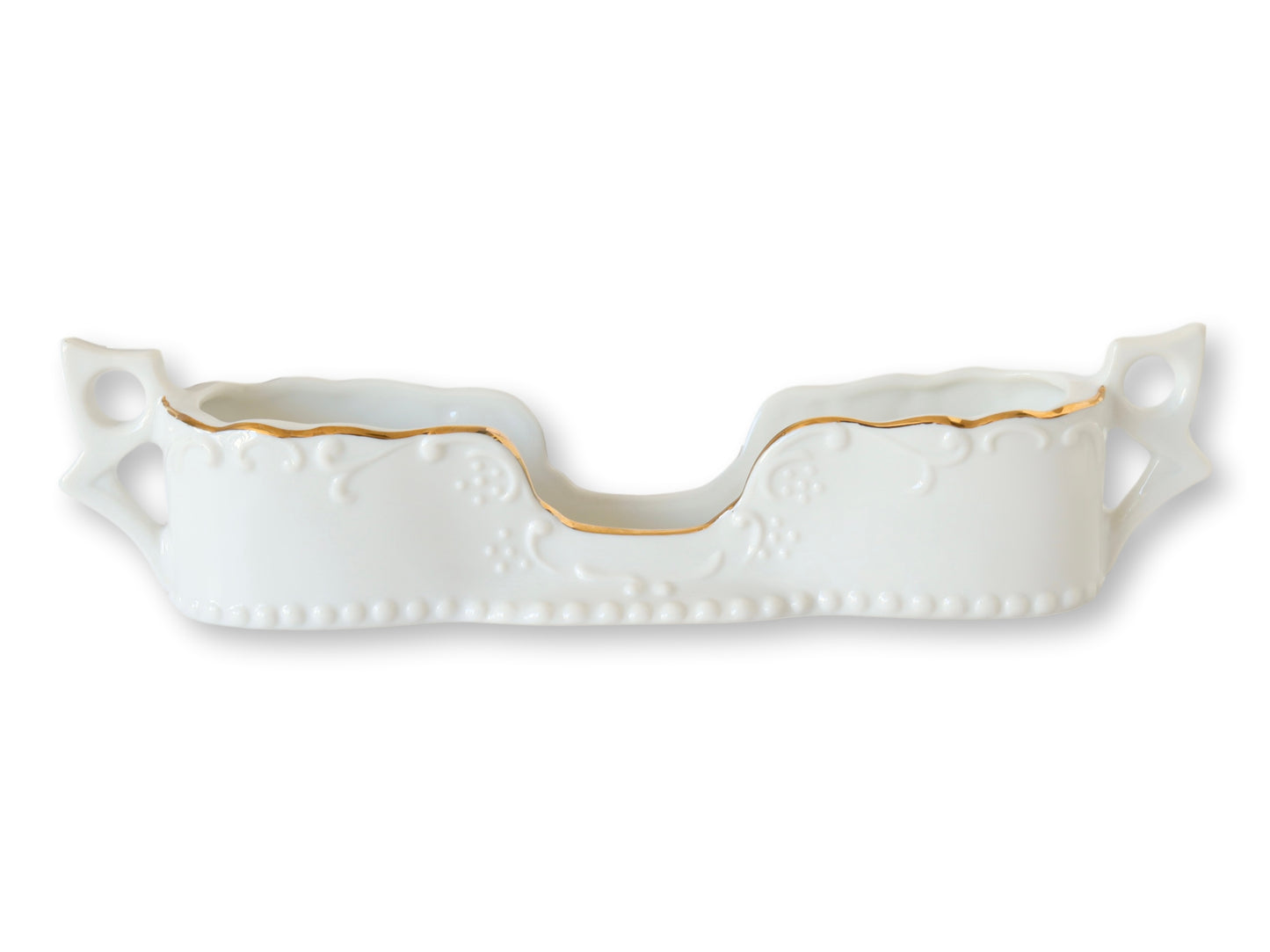 White Porcelain Gold-Trim Utensil Caddies — Set of Three