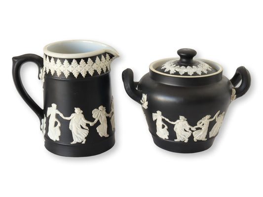 Art Deco Wedgwood Black Jasperware Cream & Sugar