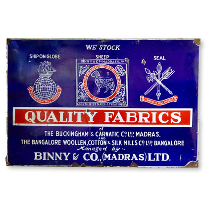 Large Enameled Metal Fabric Shop Sign