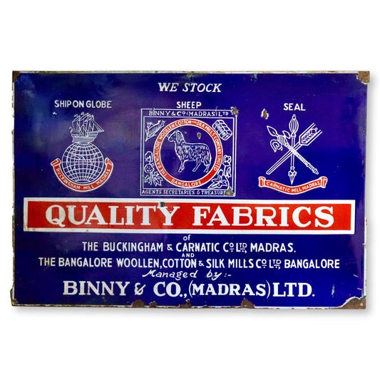 Large Enameled Metal Fabric Shop Sign