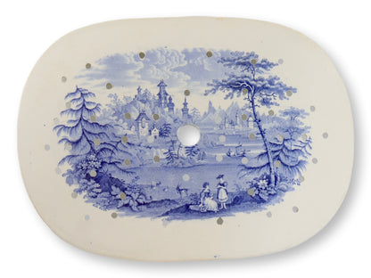 19th-Century Staffordshire Blue & White Meat Strainer