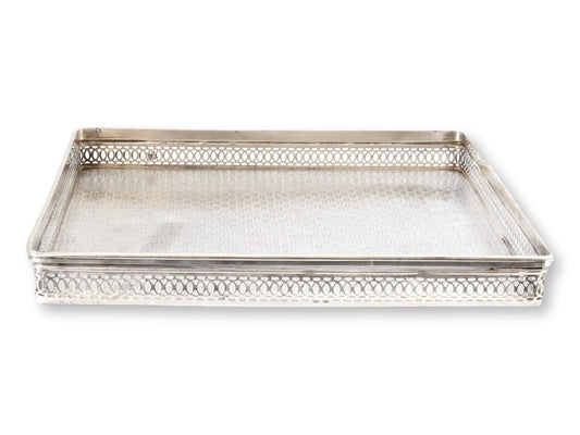 Antique English Basketweave Silver-Plate Tray