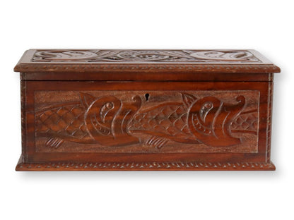 Antique English Carved Jewelry Box