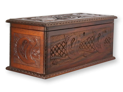 Antique English Carved Jewelry Box