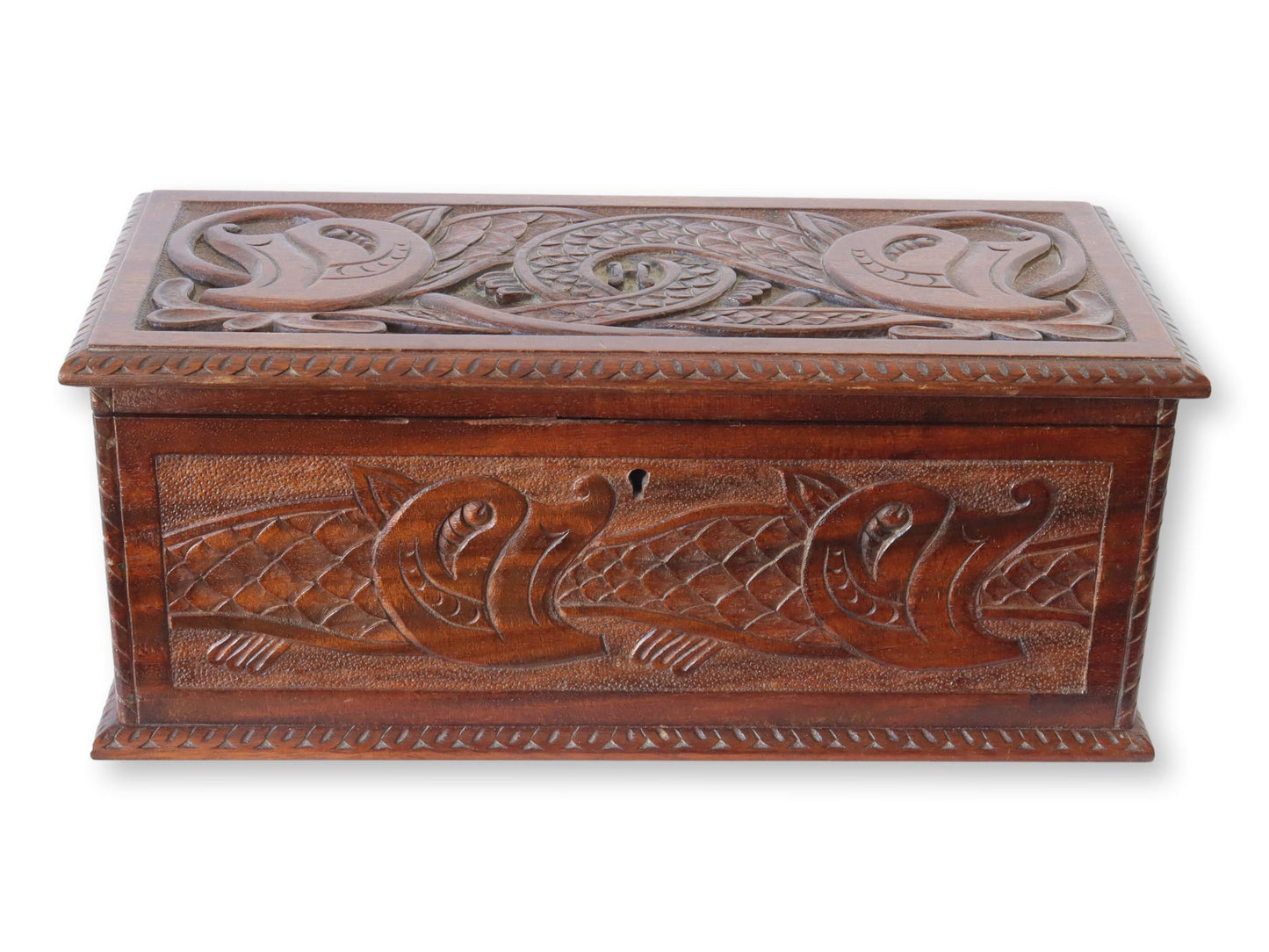 Antique English Carved Jewelry Box