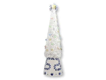 Vintage Rhinestone Holiday Jewelry Tree on Clase Azul Tequila Base