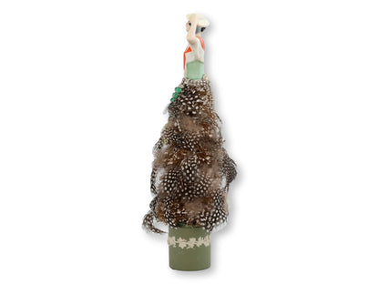 Antique Cabaret Woman Jeweled Feather Skirt Bottle Brush Tree