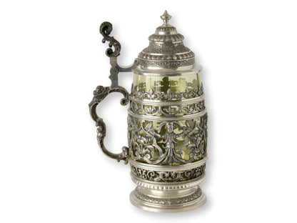 Antique German Silver Overlay Beer Stein