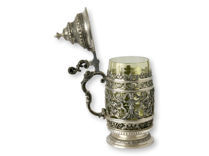 Antique German Silver Overlay Beer Stein