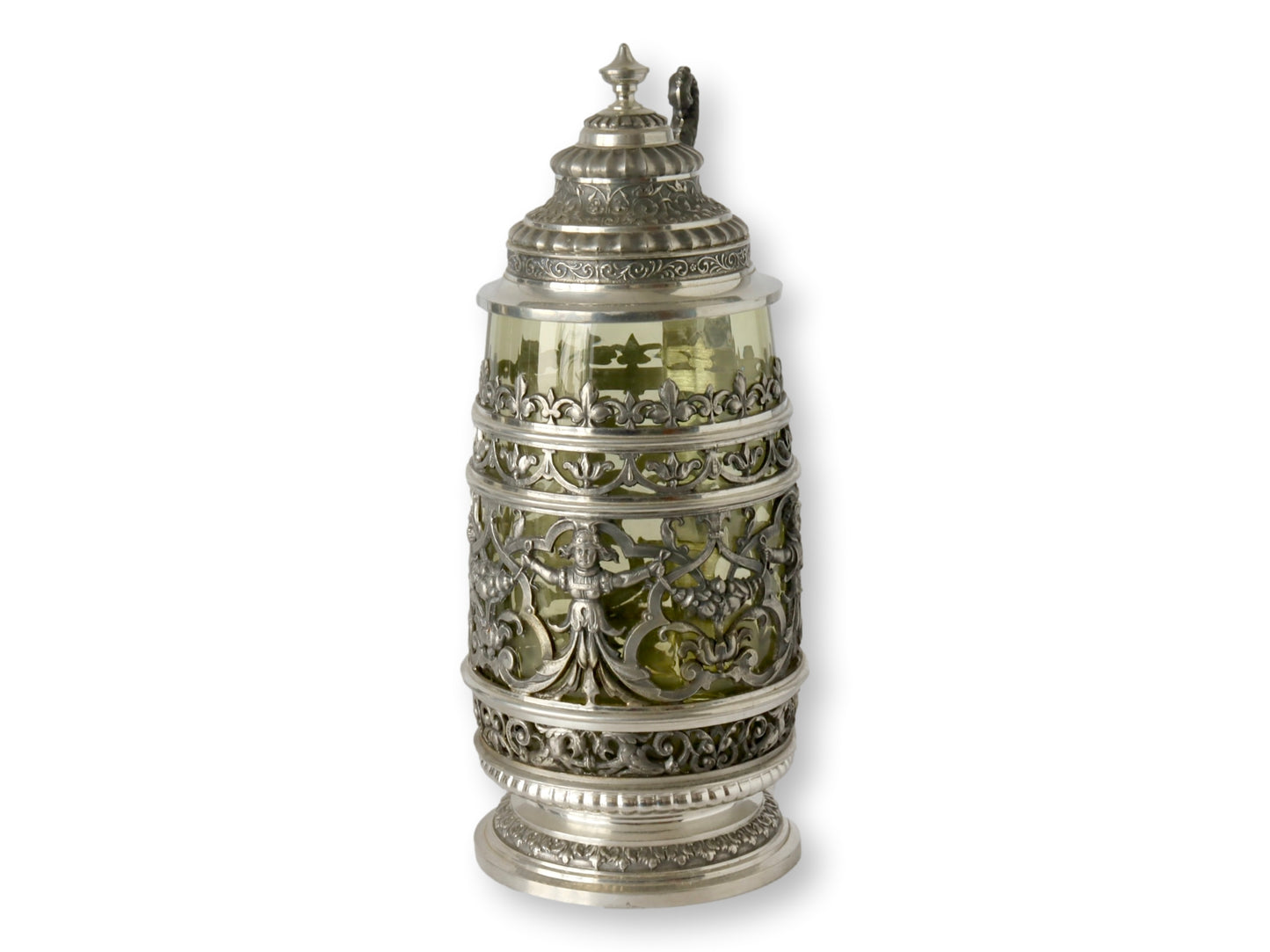 Antique German Silver Overlay Beer Stein