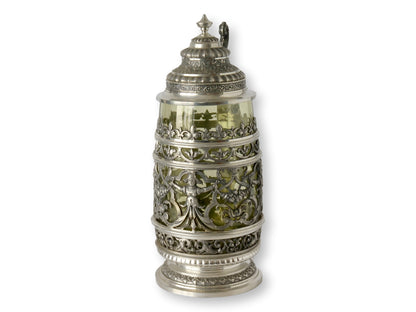 Antique German Silver Overlay Beer Stein