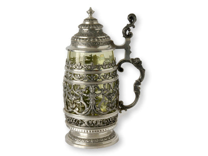 Antique German Silver Overlay Beer Stein