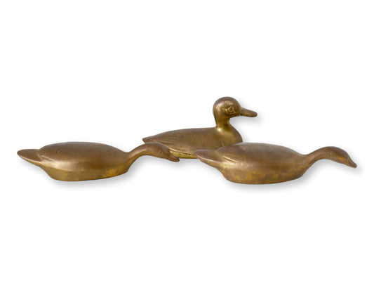 Vintage Brass Duck Paperweights, Set of 3