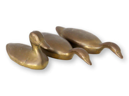 Vintage Brass Duck Paperweights, Set of 3