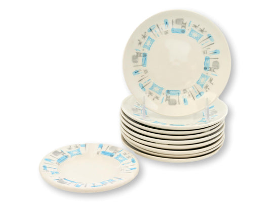 Midcentury "Blue Heaven" Bread / Snack Plates W/ Matching Ashtray