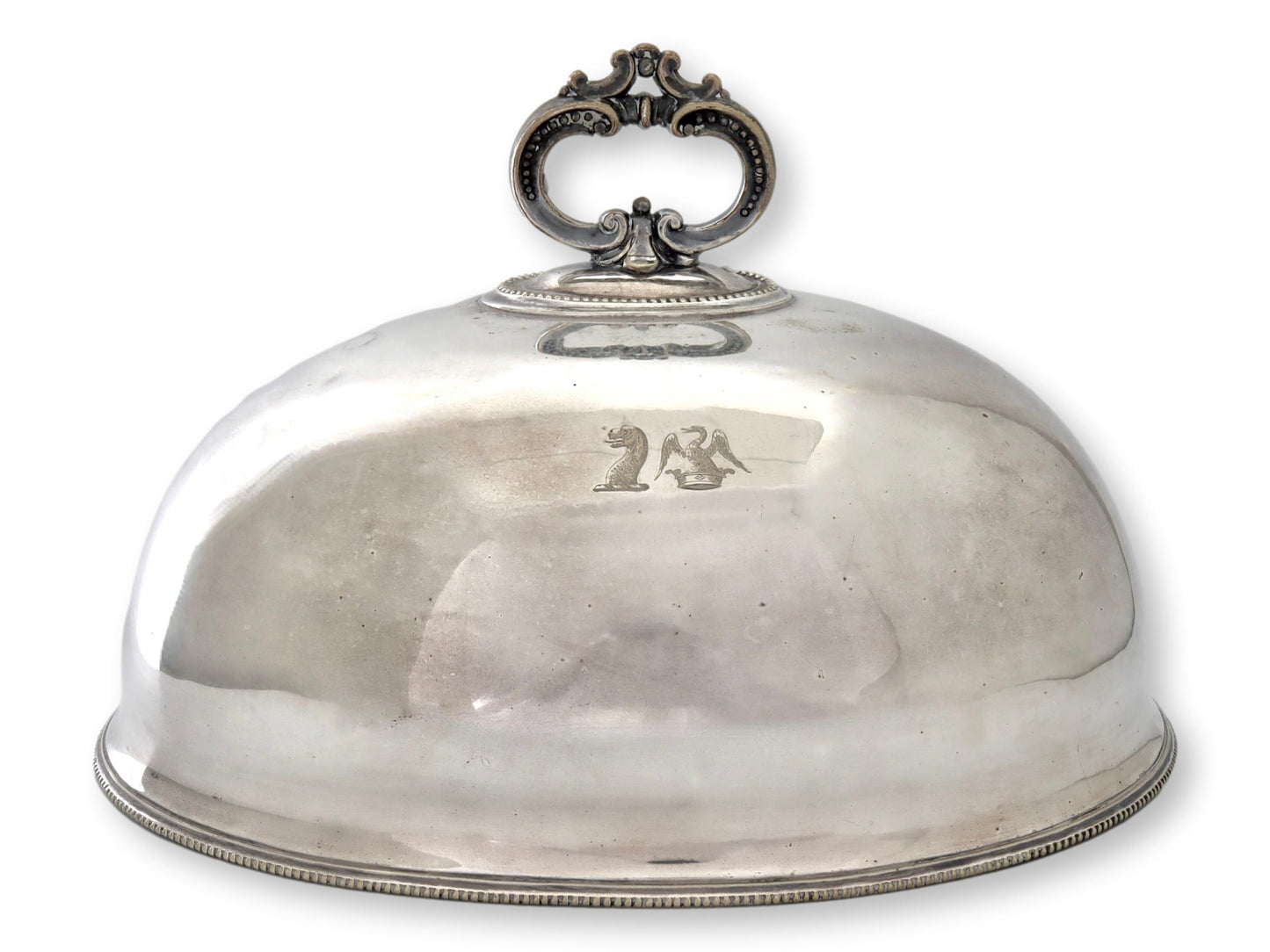 Antique English Silver-Plate Food Cloche w/ Family Crest