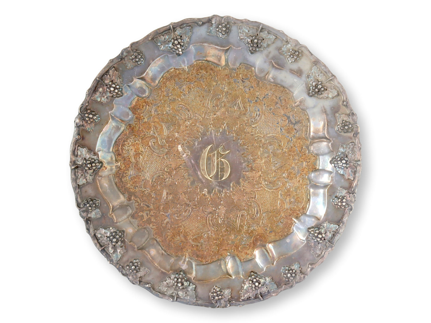 Antique Sheffield Silver-Plate Salver w/ Monogram