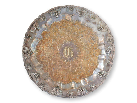 Antique Sheffield Silver-Plate Salver w/ Monogram