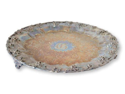 Antique Sheffield Silver-Plate Salver w/ Monogram