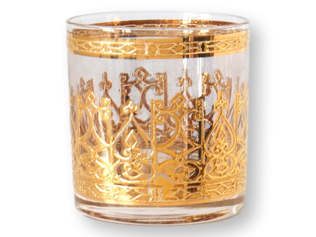 1960s Gold Brocade Motif Glasses, Set of 9