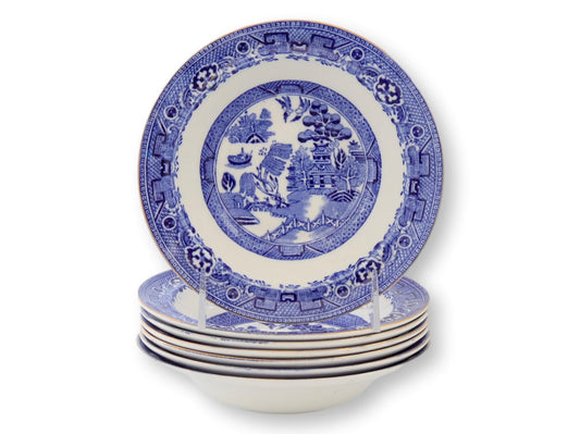 Midcentury English Willow Pattern Cereal Bowls, Set of 6