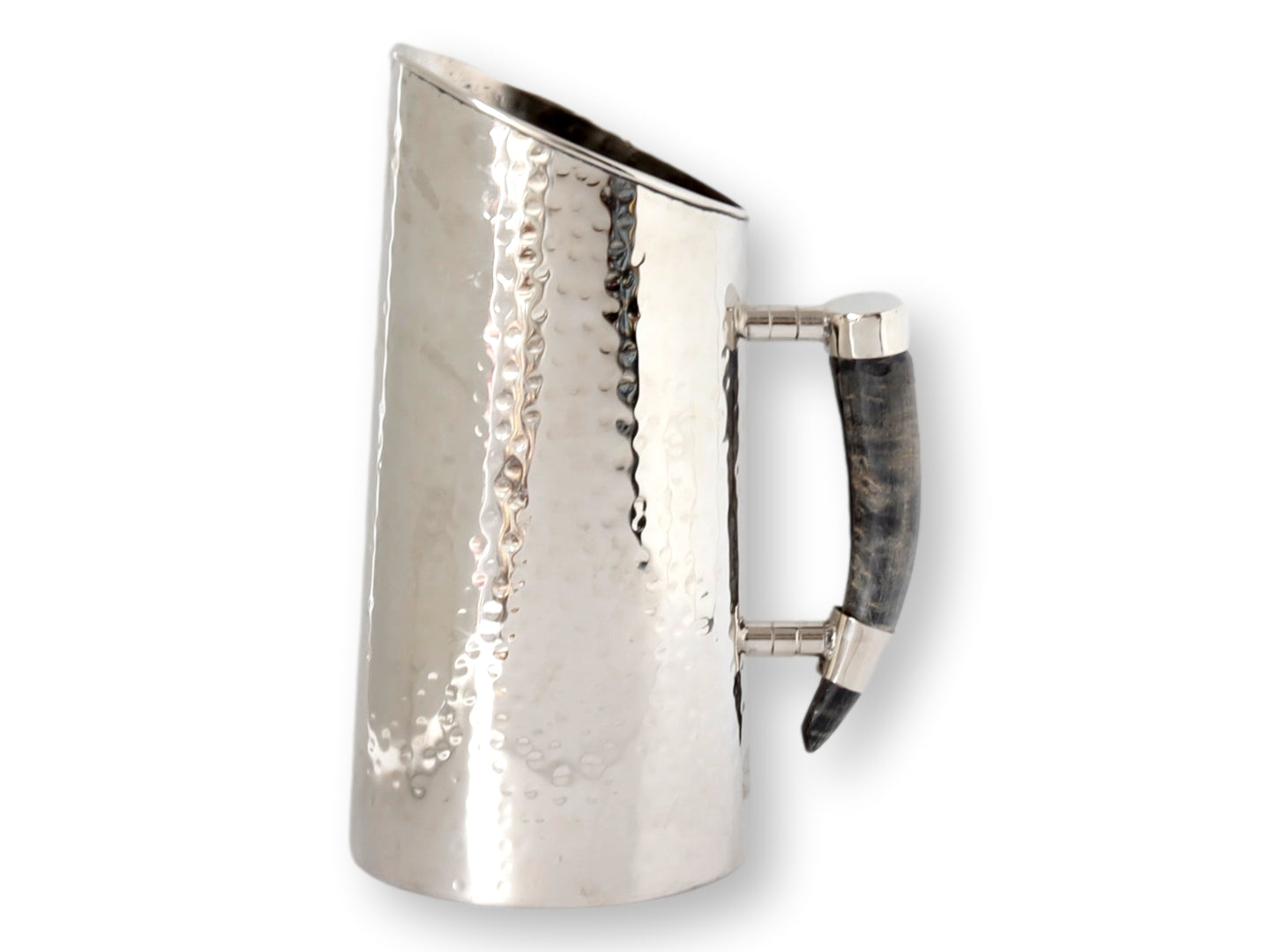 Vintage Hammered Nickel Pitcher w/ Horn Handle