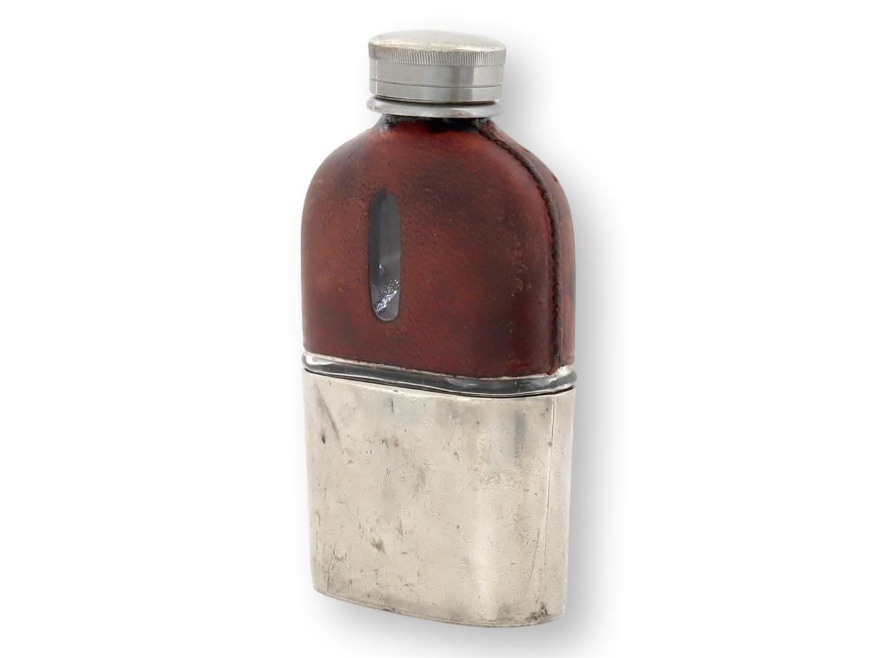 Antique English Leather Wrapped Mini Flask